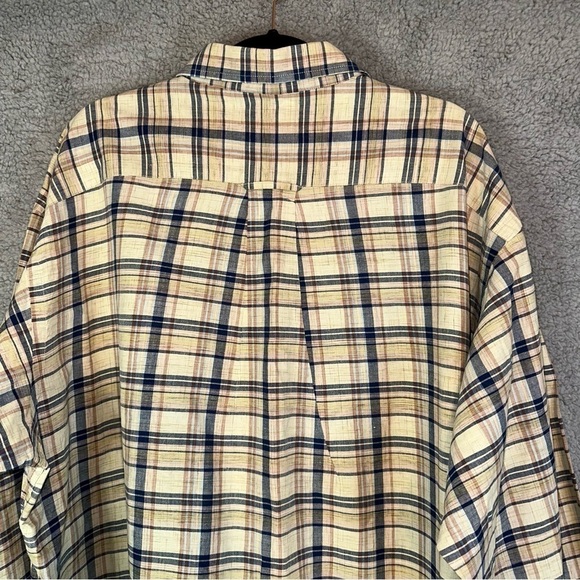 Orvis Vintage Beige Navy Plaid Stripe Men's Extra Large Button Down Shirt - Picture 8 of 13